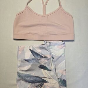 Fabletics Pink Sports Bra and Leaf Print Leggings Set